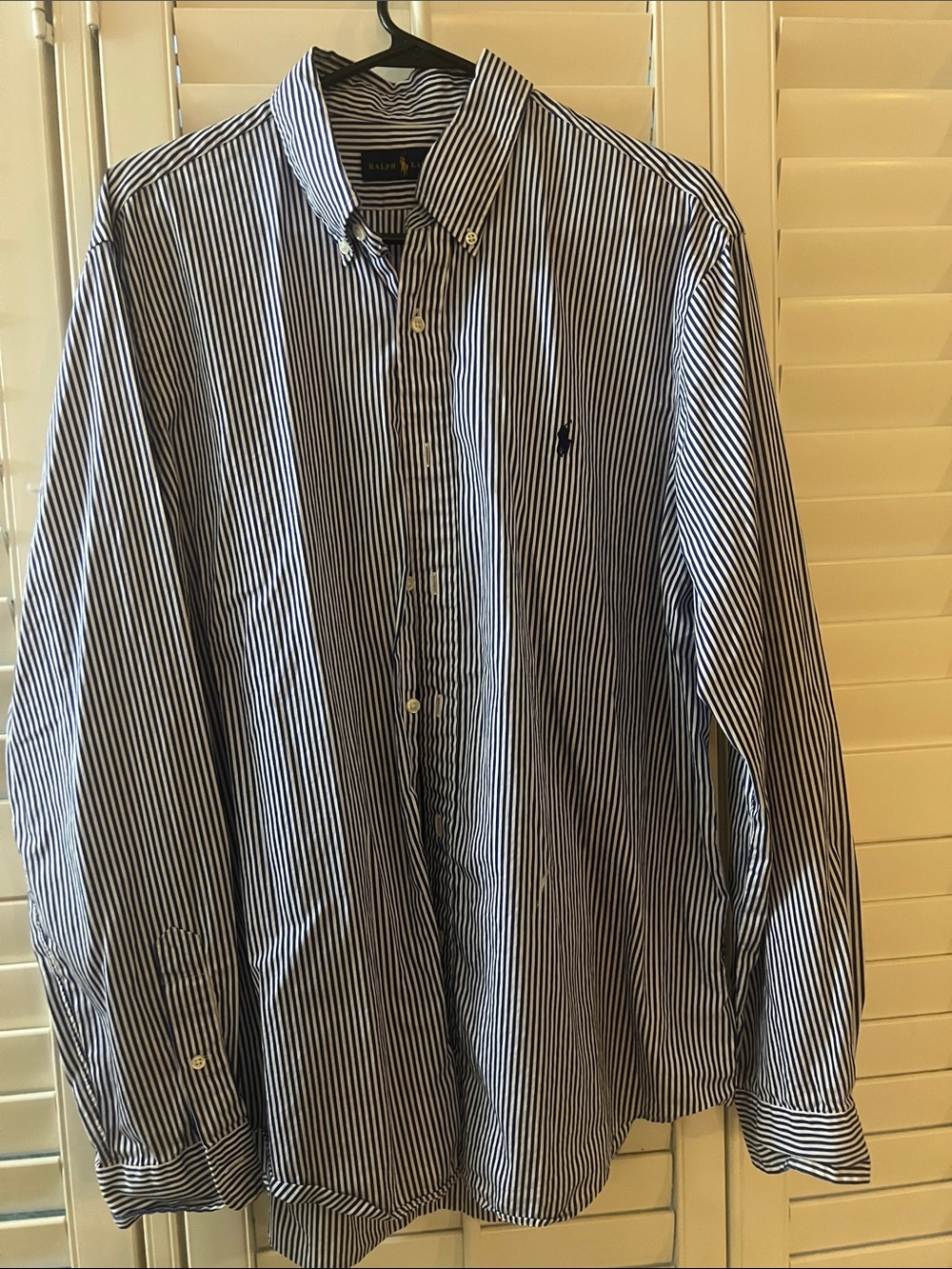 Ralph Lauren Navy & White Vertical Stripe Button-Down Shirt Sz XL/TG
